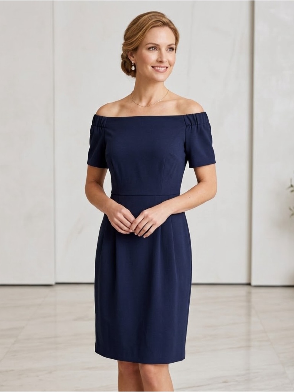 NEW Eliza J. Women Navy Blue Off The Shoulder Dress Size 8 Short Sleeve Cocktail
